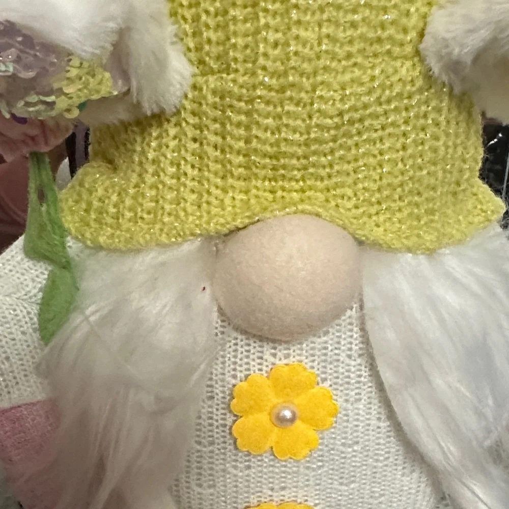 Charming Yellow and Pink Gnome Decor EUC
